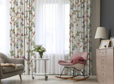 Set draperii dim-out model floral cu rejansa din bumbac tip fagure, Madison, 150x210 cm, densitate 700 g/ml, Nimfalide, 2 buc foto