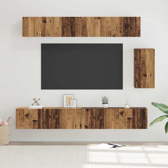 vidaXL Set comodă TV 6 pcs Lemn vechi 100 x 30 x 30 cm Lemn compozit