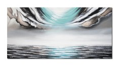 Tablou pictat manual living, birou, dormitor, Peisaj marin modern, reflexii in turcoaz, 120x60cm ulei pe panza