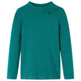 Tricou de copii cu m&acirc;neci lungi, tricot cu nervuri, verde &icirc;nchis, 140, vidaXL