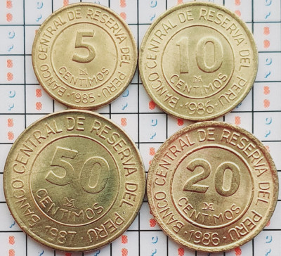 set 4 monede Peru 5, 10, 20, 50 centimos 1985 - 1988 km 292-295 UNC - A035 foto