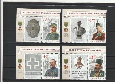 ROMANIA 2017 LP 2174 a GLORIE EROILOR PRIMULUI RAZBOI MONDIAL SERIE CU VINIETA MNH NESTAMPILATA foto