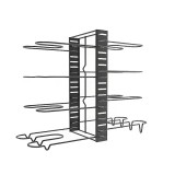 Organizator pentru oale si tigai, din metal, ajustabil si demontabil, cu 8 compartimente, pliabil, dimensiunie 38x53x21 cm, negru