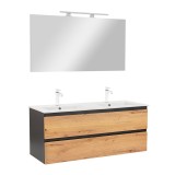 Leziter Set Mobilier Baie Vario Forte 120 cm Antracit-Stejar Suspendat cu Lavoar Ceramic, Oglinda si Sertar Soft-Close