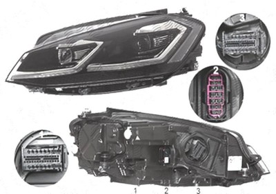 Far Volkswagen Golf 7 (5k), 03.2017-, fata, Stanga, cu dynamic cu lumini de curbe; cu static cu lumini de curbe; cu LED daytime running light; LED; e foto