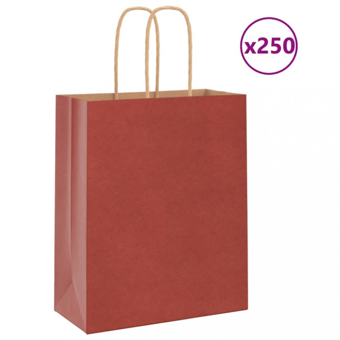 vidaXL Pungi de h&acirc;rtie 250 buc cu m&acirc;nere roșii 18x8x22 cm