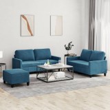 VidaXL Set de canapele cu perne, 3 piese, albastru, catifea