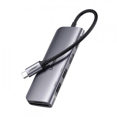 Hub USB-C UGREEN CM195 (15214), 2 x USB-A 3.0 - 1 x USB-C - 1 x HDMI - 1 x SD - 1 x microSD, Gri foto