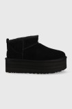 UGG cizme de zăpadă din piele &icirc;ntoarsă W Classic Ultra Mini Platform culoarea negru
