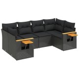 Set mobilier de gradina cu perne, 6 piese, negru, poliratan