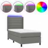 Cumpara ieftin Pat cu arcuri, saltea si LED, gri inchis, 90x200 cm, textil