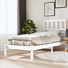 vidaXL Cadru de pat, alb, 90x190 cm, single, lemn masiv de pin