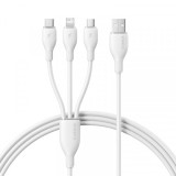 Cablu Incarcare USB-A - Lightning / microUSB / USB-C Baseus Ultra Fast 3in1, 18W, 1.3m, Alb P10376303211-00