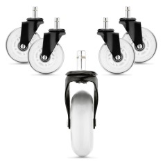 Set 5 Roti pentru scaun de birou tija 10 mm, Kwmobile, Alb/Negru, Poliuretan, 53129.04