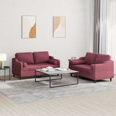 vidaXL Set canapea cu perne, 2 piese, roșu vin, material textil 3201824 foto