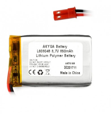 Acumulator Lithium Poliymer 12208 850mAh 1S 3.7V conector JST-BEC 48x30x6mm AKYGA Battery foto