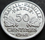 Cumpara ieftin Moneda istorica 50 CENTIMES - FRANTA, anul 1942 * cod 4871 A, Europa, Aluminiu