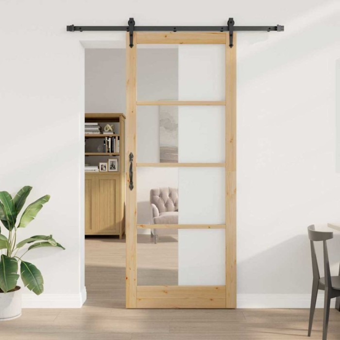 Ușă Glisantă cu Set Hardware 83x232 cm Lemn Solid De Pin