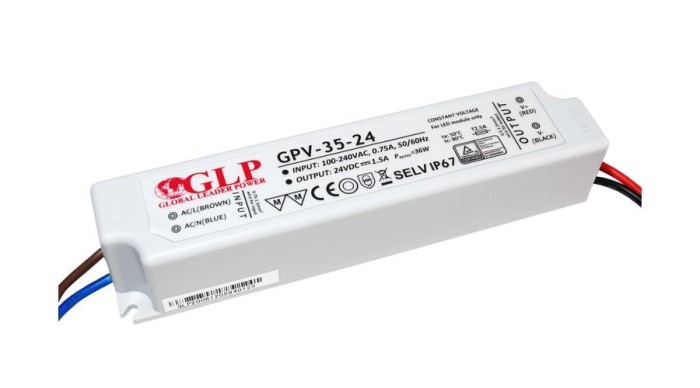 GLP GPV-35-24, sursă de alimentare GLP seria GPV 24V/1.5A, CV, fără PFC, carcasă din plastic IP67