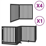 Cumpara ieftin Poarta caini pliabila cu usa 12 panouri negru 960 cm, lemn plop