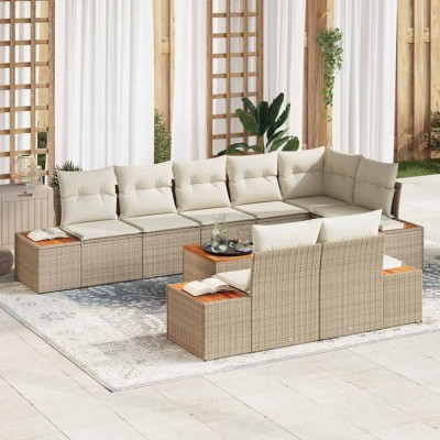 vidaXL Set de canapele pentru grădină cu pernă 9 pcs bej și crem 3356786 foto