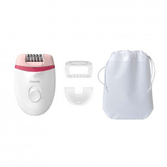 Epilator Philips Satinelle BRE255/00, 2 viteze, Opti-light, cap de epilare lavabil, 3 accesorii, Alb