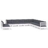 Set mobilier gradina cu perne, 11 piese, alb, lemn masiv pin