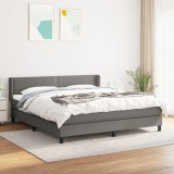 vidaXL Pat box spring cu saltea, gri &icirc;nchis, 180x200 cm, textil