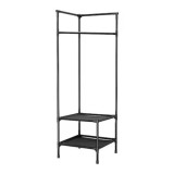 Cuier din metal, pentru colt, cu 2 rafturi si 2 bare pentru agatare, dimensiune 178cm x 44cm x 44 cm, negru