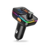 XO MP3 Wireless FM Transmitter 25W QC, USB-A + USB-C + slot TF Card, lumina ambientala, negru (model BCC09)