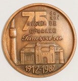 MEDALIE STATIA DE EPURARE TIMISOARA 75 ANI 1912 1987 GIGCL TIMIS APA ESTE VIATA ECONOMISITI-O PROTEJATI-0 PIESA RARA