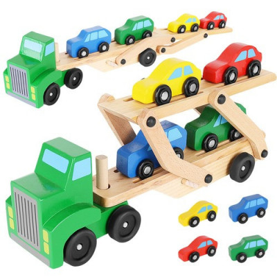 Camion de Lemn cu Remorcă și Set de 4 Mașinuțe Colorate, Funcțional și Sigur pentru Copii foto