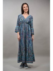 ROCHIE LUNGA MULTICOLORA DECOLTEU V CAPACI S-M Turcoaz