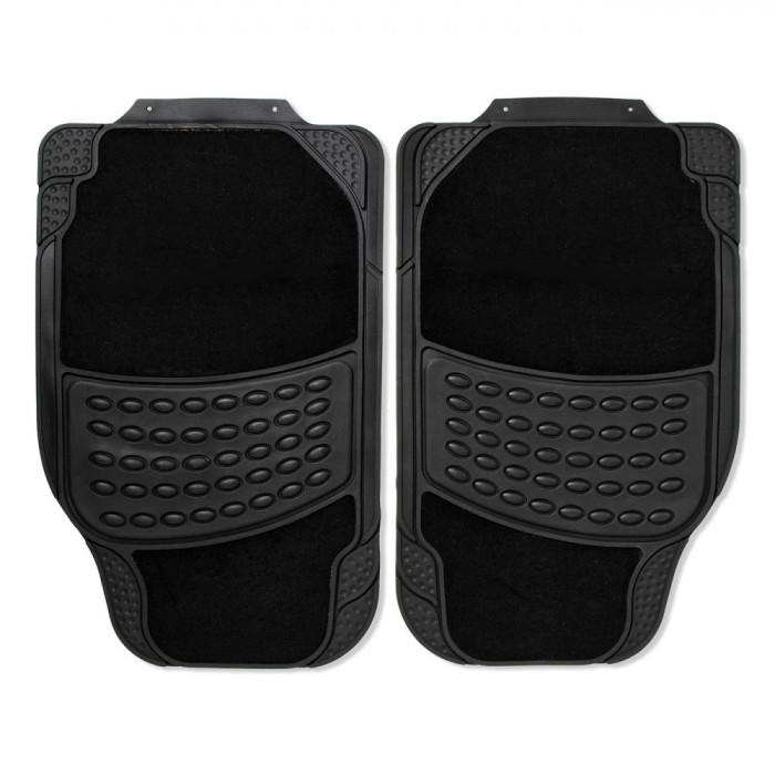 Set Covorașe Auto, Cauciuc-Mocheta, 4 Bucăți, Suprafață Anti-Alunecare, Negru