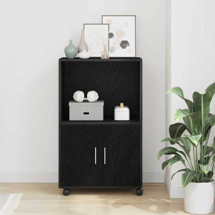 vidaXL Cabinet cu roți Stejar Negru 55 x 40 x 91 cm Lemn compozit 869243