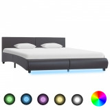 Cadru de pat cu LED, gri, 180 x 200 cm, piele artificială, Cires, Dublu, Cu polite semirotunde, vidaXL