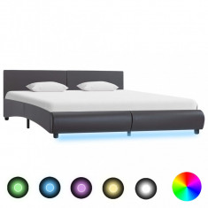 Cadru de pat cu LED, gri, 180 x 200 cm, piele artificială