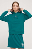 Tommy Jeans hanorac de bumbac femei, culoarea verde, cu glugă, imprimeu DW0DW17326