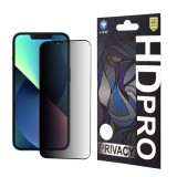 Folie de protectie Ecran Privacy Lito HD Pro pentru Apple iPhone 16e / 14 / 13 Pro / 13, Sticla Securizata, Full Glue