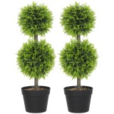 HOMCOM Set de 2 plante artificiale decorative, bile de buxus 60 cm cu ghiveci, plastic, verde | Aosom Romania