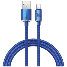 Cablu alimentare si date Baseus Crystal Shine, Fast Charging Data Cable pt. smartphone, USB la USB Type-C 100W, 1.2m, braided, albastru