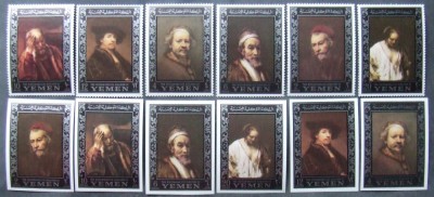 YEMEN - PICTURA- PORTRETE-Bordura AURIE-6 V.+6 V.Dant.,Nedant.MNH**. - YK 033 foto
