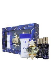 Set cadou Ajmal Qasida (Apa de parfum 60 ml + Spray de par 30 ml + Spray de corp 50 ml + Pudra de corp 80 g), pentru femei