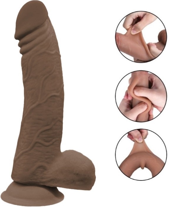 Dildo Rusty Sliding&amp;Bendable, TPE Strat Dublu, Maro, 23 cm, Guilty Toys