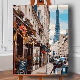 Set pictura pe numere (panza) Un colt din Paris 50x40 cm, Jad