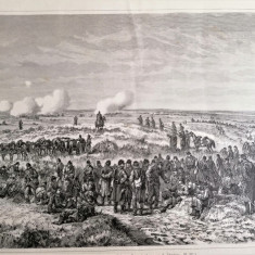 Litografie veche Armata Romana atacand Rahova. Razboiul de Independenta 1877