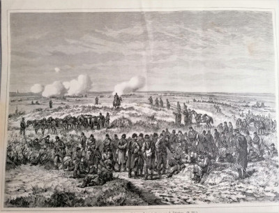 Litografie veche Armata Romana atacand Rahova. Razboiul de Independenta 1877 foto