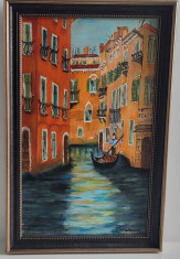 PICTURA ulei, TABLOU modern nou, -Canal in Venetia-, pictor roman consacrat foto