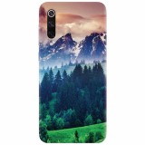 Husa silicon pentru Xiaomi Mi 9, Forest Hills Snowy Mountains And Sunset Clouds