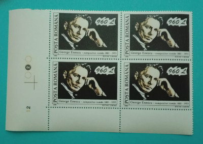 TIMBRE ROMANIA 1995 L.P. 1376 40 ANI GEORGE ENESCU BLOC DE 4 VALORI MNH foto